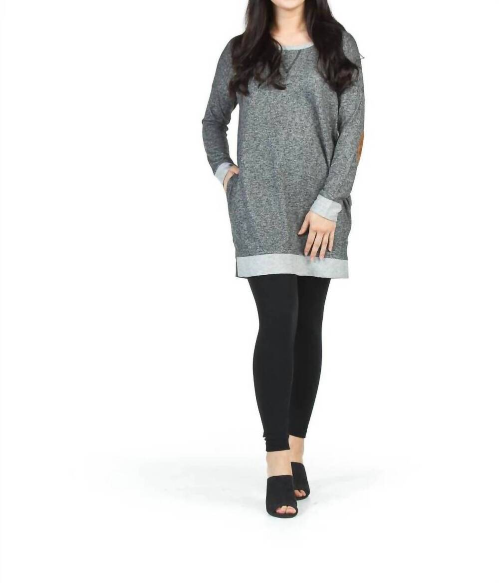 NEW PAPILLON elbow patch tunic sweater in grey